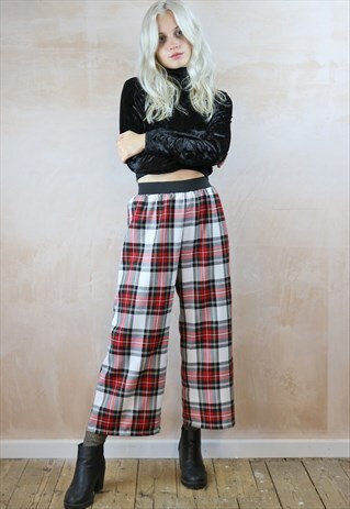 WHITE TARTAN CROP TROUSERS