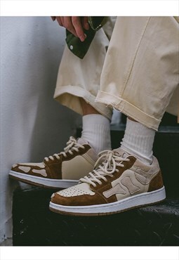 Bone patch sneakers skeleton suede trainers in brown cream