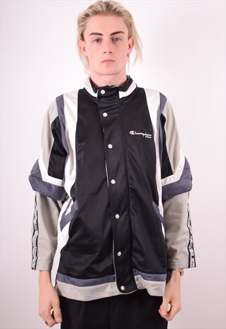 CHAMPION MENS VINTAGE TRACKSUIT TOP JACKET MEDIUM BLACK 90S