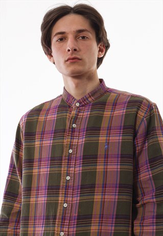 VINTAGE POLO RALPH LAUREN 90S PURPLE GREEN CHECK LONG SLEEVE