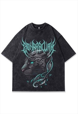 Panther t-shirt wild cat print tee techno top vintage grey