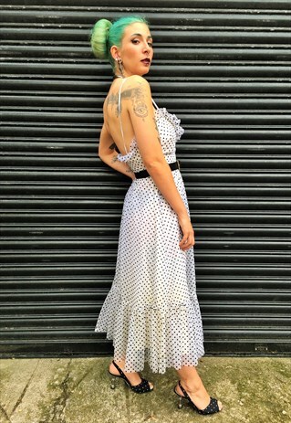 VINTAGE BLACK AND WHITE POLKA DOT MAXI DRESS