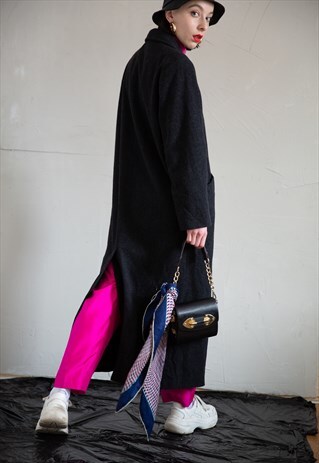 VINTAGE MAXI / LONG WOOL COAT IN GREY . UNISEX