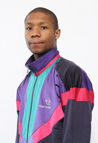 VINTAGE SERGIO TACCHINI LOGO TRACK TOP JACKET BLACK PURPLE