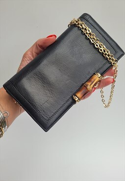 Vintage Gucci Bamboo Black wallet on chain