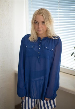 VINTAGE 90'S BLUE LONG SLEEVED BLOUSE