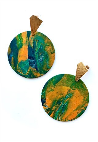 ORANGE AND GREEN SUMMER ROUND STUD EARRINGS