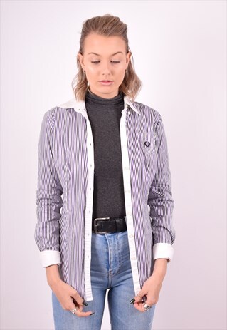 FRED PERRY WOMENS VINTAGE SHIRT LARGE MULTI STRIPES 90S