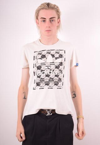 ADIDAS MENS VINTAGE T-SHIRT TOP SMALL WHITE 90S