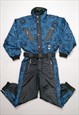 CAMPRI Vintage 80's 90's Ski Suit Retro Print Black Blue