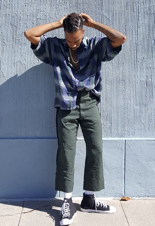 90S GRUNGE LUXURY DROP SHOULDER SILK FEEL PLAID SHIRT