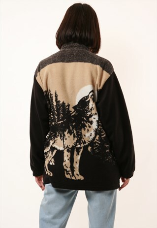 90S WARM OLDSCHOOL WOLFS PATTERN FLEECE JACKET 15087