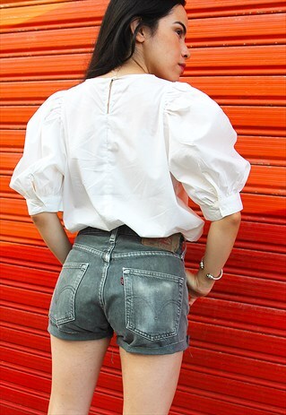 LEVI'S 501 FADED GREY HIGH WAISTED DENIM CUT OFF SHORTS