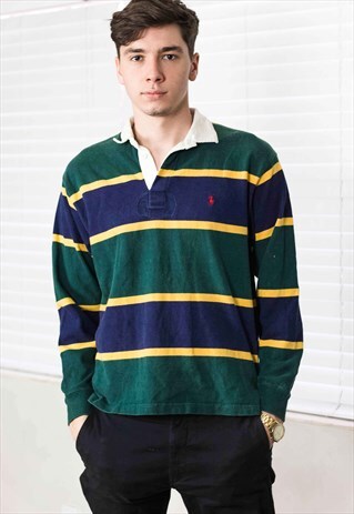 VINTAGE RALPH LAUREN RUGBY SHIRT LOGO 90S M 17.0