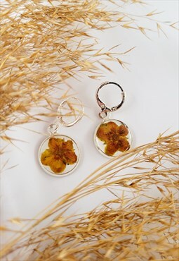 Handmade flower resin silver 925 round 15mm dangle earrings
