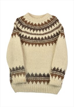 Vintage Knitted Jumper Icelandic Retro Pattern Ladies Small