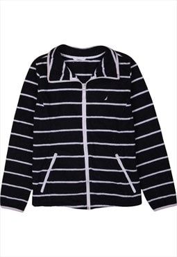 Vintage 90's Nautica Fleece Jumper Striped Full Zip Up Black
