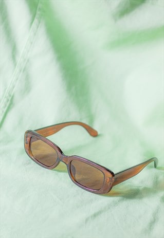 BROWN ROUNDED RECTANGLE 90S LOOK SUNGLASSES