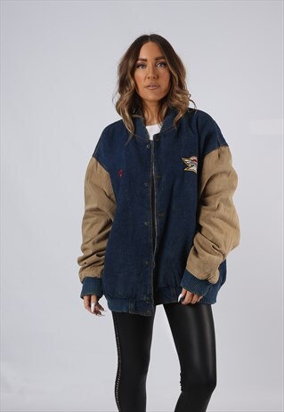 VINTAGE DENIM BOMBER JACKET LINED OVERSIZED UK 18-20 (M5A)