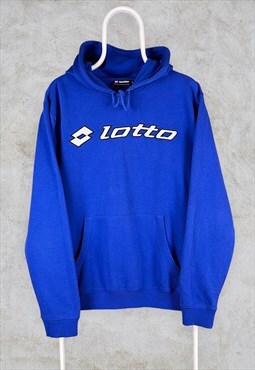 Vintage Blue Lotto Hoodie Embroidered Spell Out Large