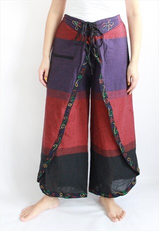 BOHO PURPLE OMBRE HIPPIE WIDE LEG COTTON TROUSERS