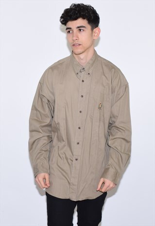 VINTAGE 90S BEIGE BROWN CHAPS RALPH LAUREN SHIRT