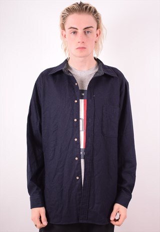 PENDLETON MENS VINTAGE FLANNEL SHIRT XL NAVY BLUE 90S