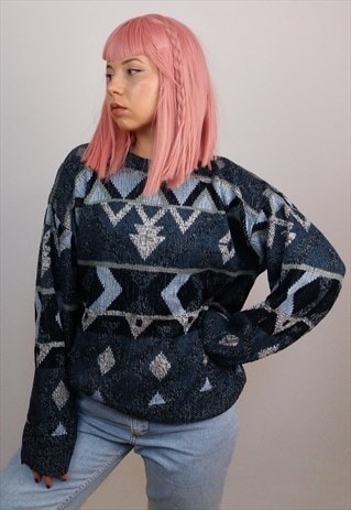 VINTAGE COTTON KNIT JUMPER/SWEATER GRAPHIC PATTERN SM0048
