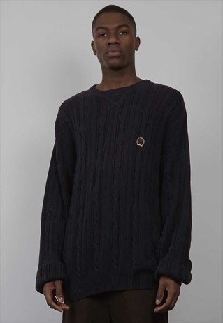 VINTAGE 90'S TOMMY HILFIGER NAVY CABLE KNIT JUMPER
