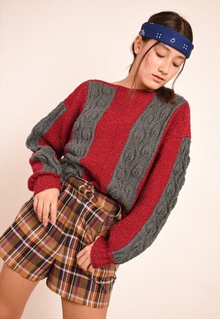 VINTAGE 70'S RETRO SHIMMER OVERSIZED KNIT FOLK JUMPER