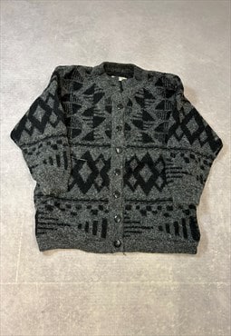 Vintage Abstract Knitted Cardigan Patterned Chunky Sweater