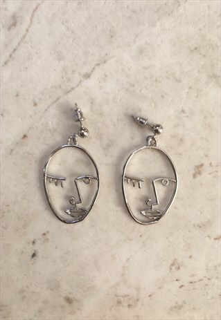 PICASSO FACE EARRINGS IN SILVER