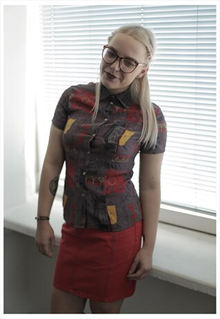 VINTAGE 80'S MULTICOLOR PATTERNED SHORT SLEEVES SHIRT