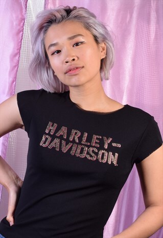 VINTAGE Y2K HARLEY DAVIDSON BLACK MESH TEE
