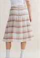 VINTAGE PREPPY CHEKERED CREAM&BROWN PLEATED MIDI SKIRT M/L