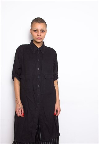 VINTAGE 90S LONG LINEN SHIRT ID:2067
