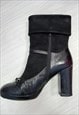 Y2K MARY JANE HEELED BOOTS BLACK LEATHER SUEDE 