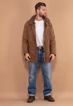 Vintage 70's Men Zip Up Shearling Coat in Brown