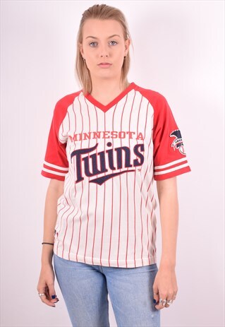 WOMENS VINTAGE MINNESOTA TWINS JERSEY TOP MEDIUM RED STRIPE