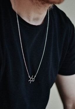 Caffeine Molecule chain necklace for men silver coffee gift