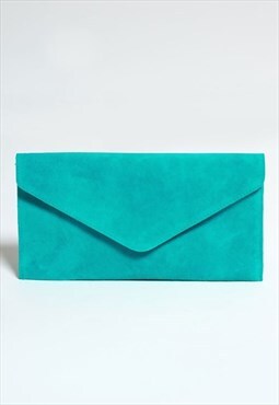 Turquoise Suede Envelope Clutch Bag