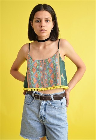 90'S STYLE BOHO FESTIVAL ABSTRACT PATTERN PRINT CROP TOP