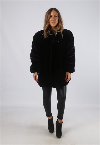 VINTAGE FAUX FUR COAT JACKET SHORT MID UK L 14 (H4E)