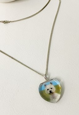 1990's Glass Westie Heart Necklace