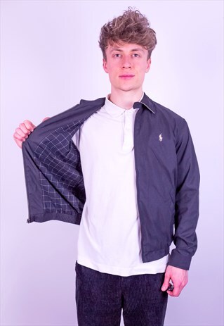 VINTAGE RALPH LAUREN CHECK LINED HARRINGTON JACKET BLACK S