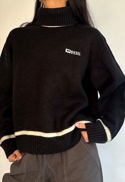 Diesel Black & White Roll Neck Spell Out Knit Jumper