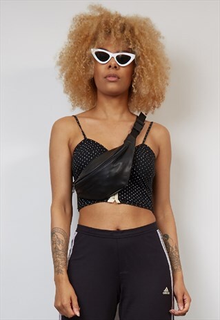 VINTAGE 90'S BLACK LEATHER BANANA BUM BAG