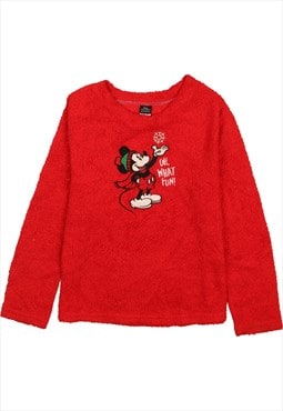 Vintage 90's Disney Fleece Jumper Mickey Mouse Crew Neck Red