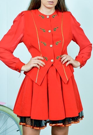 HABER TWO PIECE SET BLAZER AND SKIRT VINTAGE 80S RED M