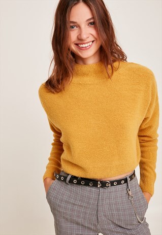 CROPPED MOCK NECK JUMPER - MUSTARD